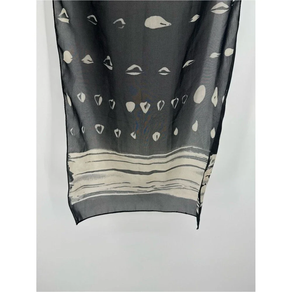 Unbranded Lightweight Abstract Sheer Rectangle Scarf Accessory Black Tan Vintage